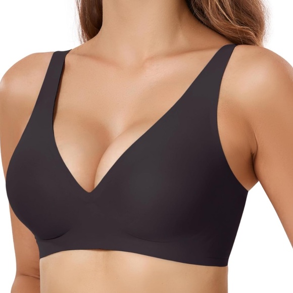 NWT Gailife Deep V Bra -No Underwire, Adjustable, Seamless - Black - Size: Large - Picture 1 of 7